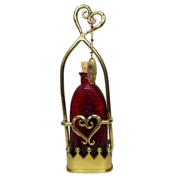 Department 56 A Bottle Full of Love‎ Red Glass Brass Holder 10.5"H - Picture 1 of 11